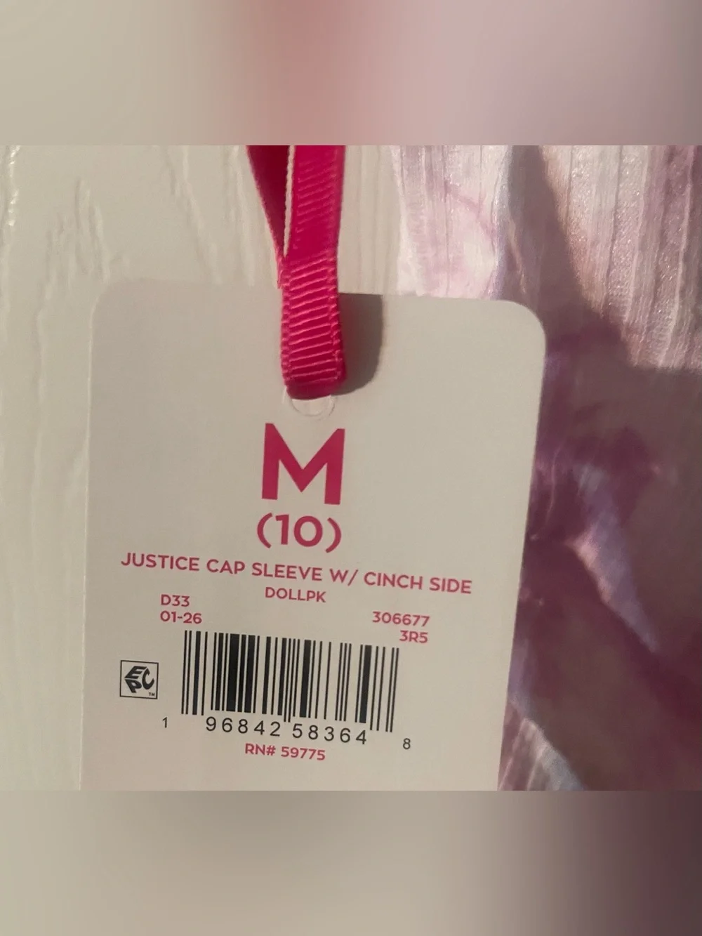 Justice Girls M 10 Pink Tie Dye Ribbed Cinch Side Square Neck Top NWT